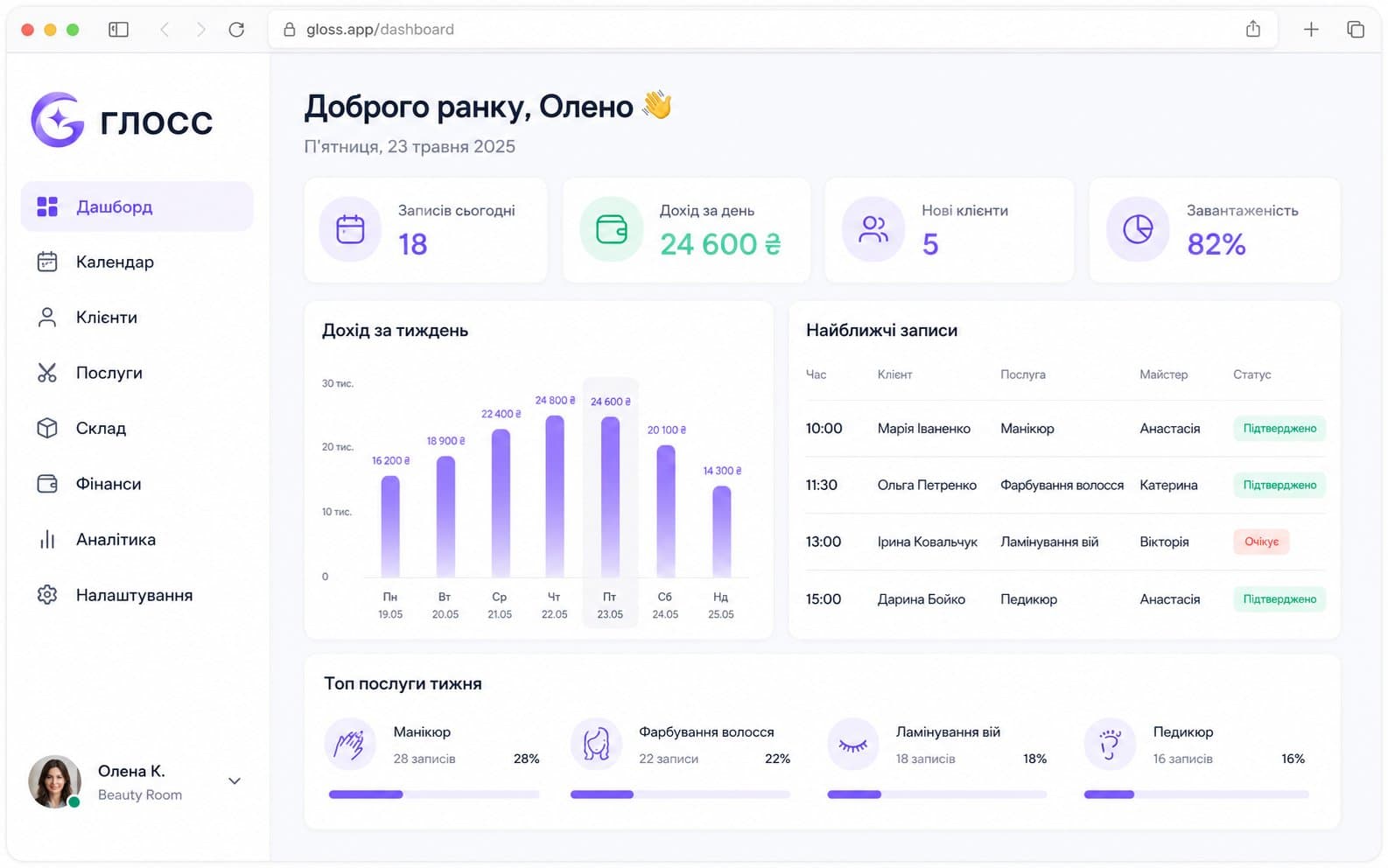 CRM для салону краси під ключ: власна система замість підписки — кейс ГЛОСС — кадр 1