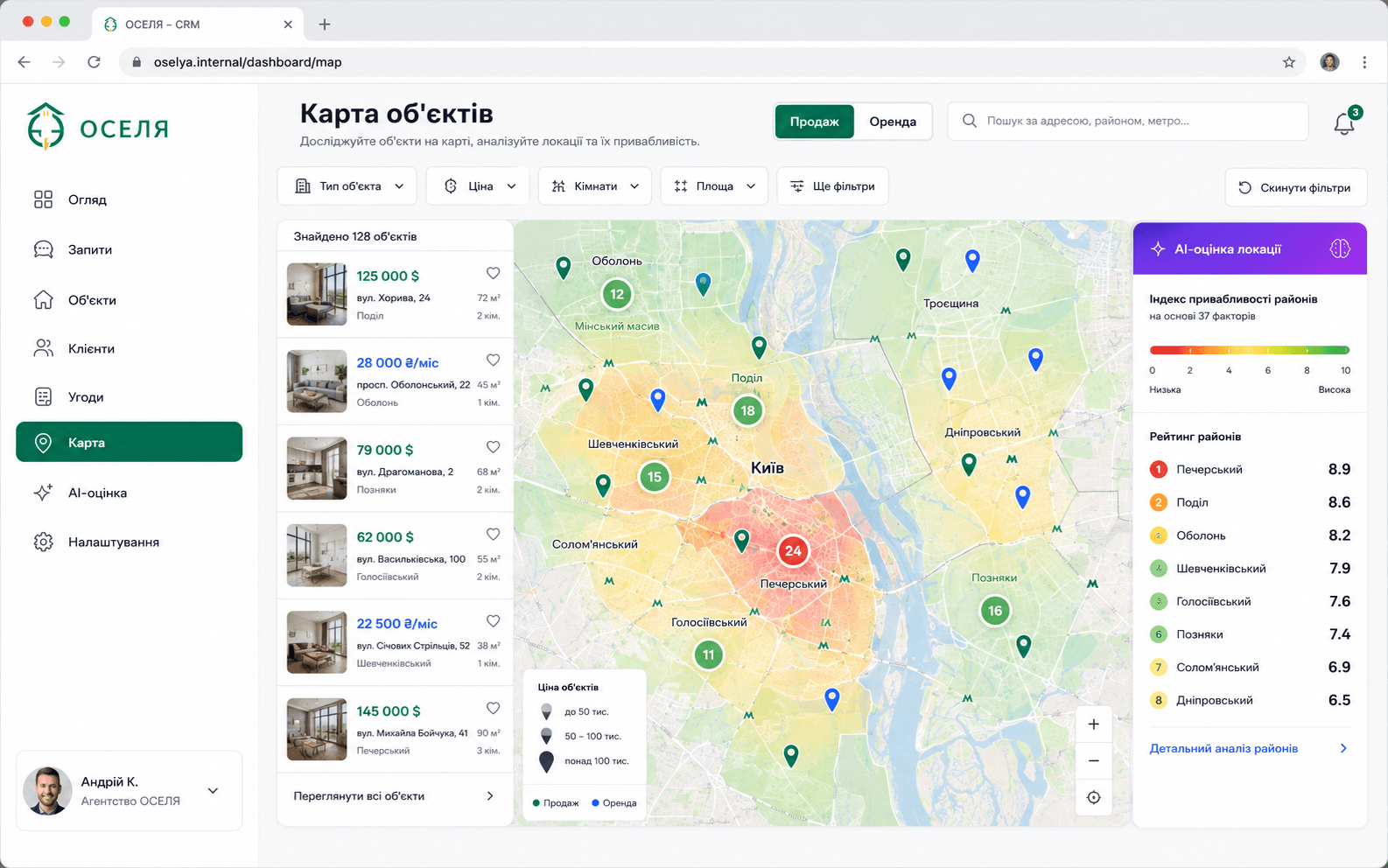 CRM для агентства нерухомості з AI-оцінкою об'єктів — кейс ОСЕЛЯ — кадр 4