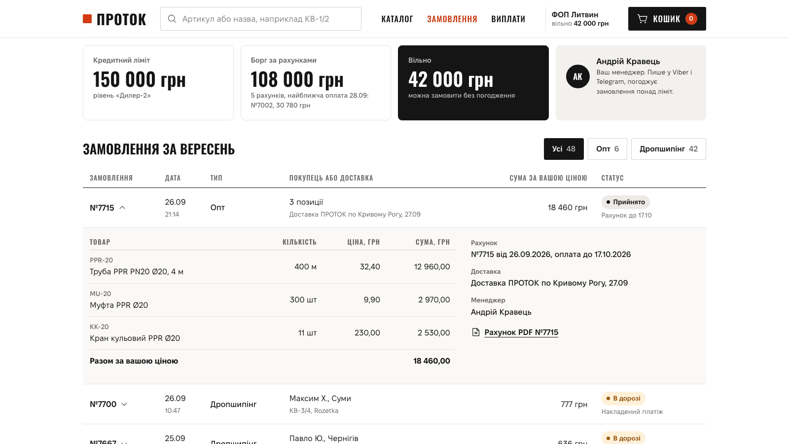 B2B platform for a plumbing distributor: the PROTOK case — frame 5