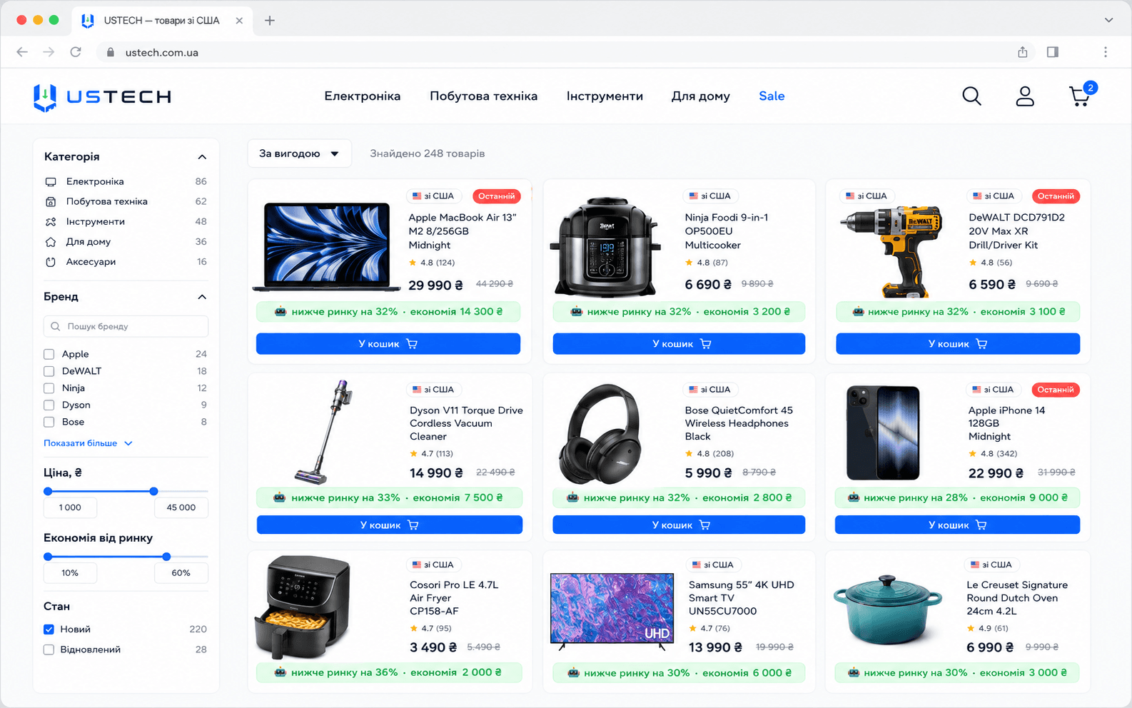 Магазин техніки зі США з AI-аналітикою асортименту — кейс USTECH — кадр 1