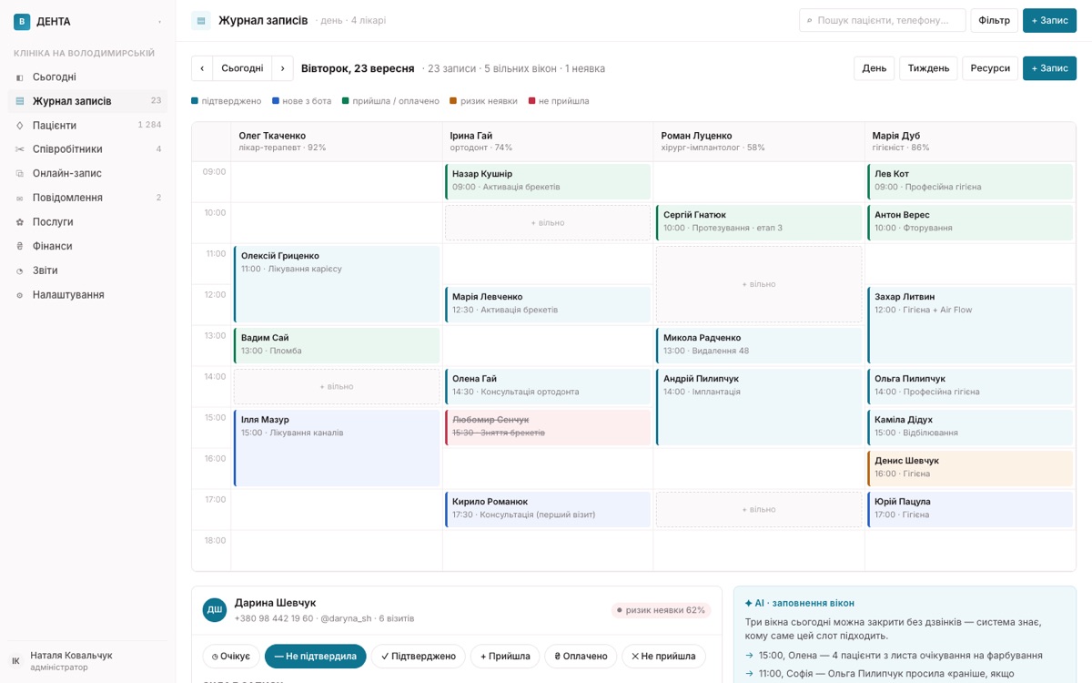 Журнал записів у CRM клініки