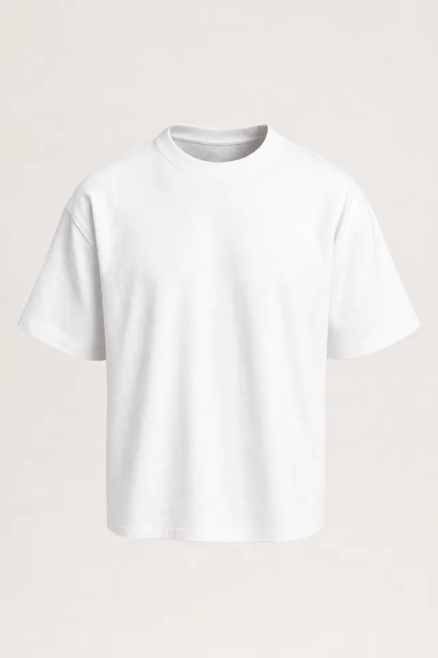 Plain heavyweight white cotton crew-neck T-shirt